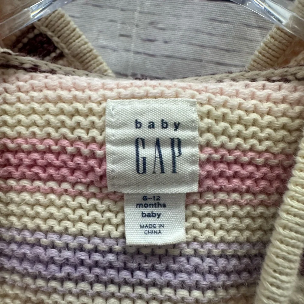 Baby GAP Pink Purple and Nude Striped Knitted Hoodie Sweater Size 6-12 Months